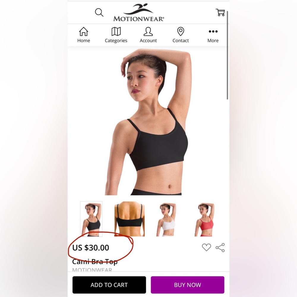 EUC MotionWear - Dance Swim Sports Bra - Padless - No Pads Pad Free USA Made XL